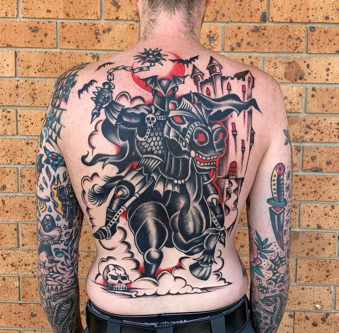 traditional full back tattoo by dan coy