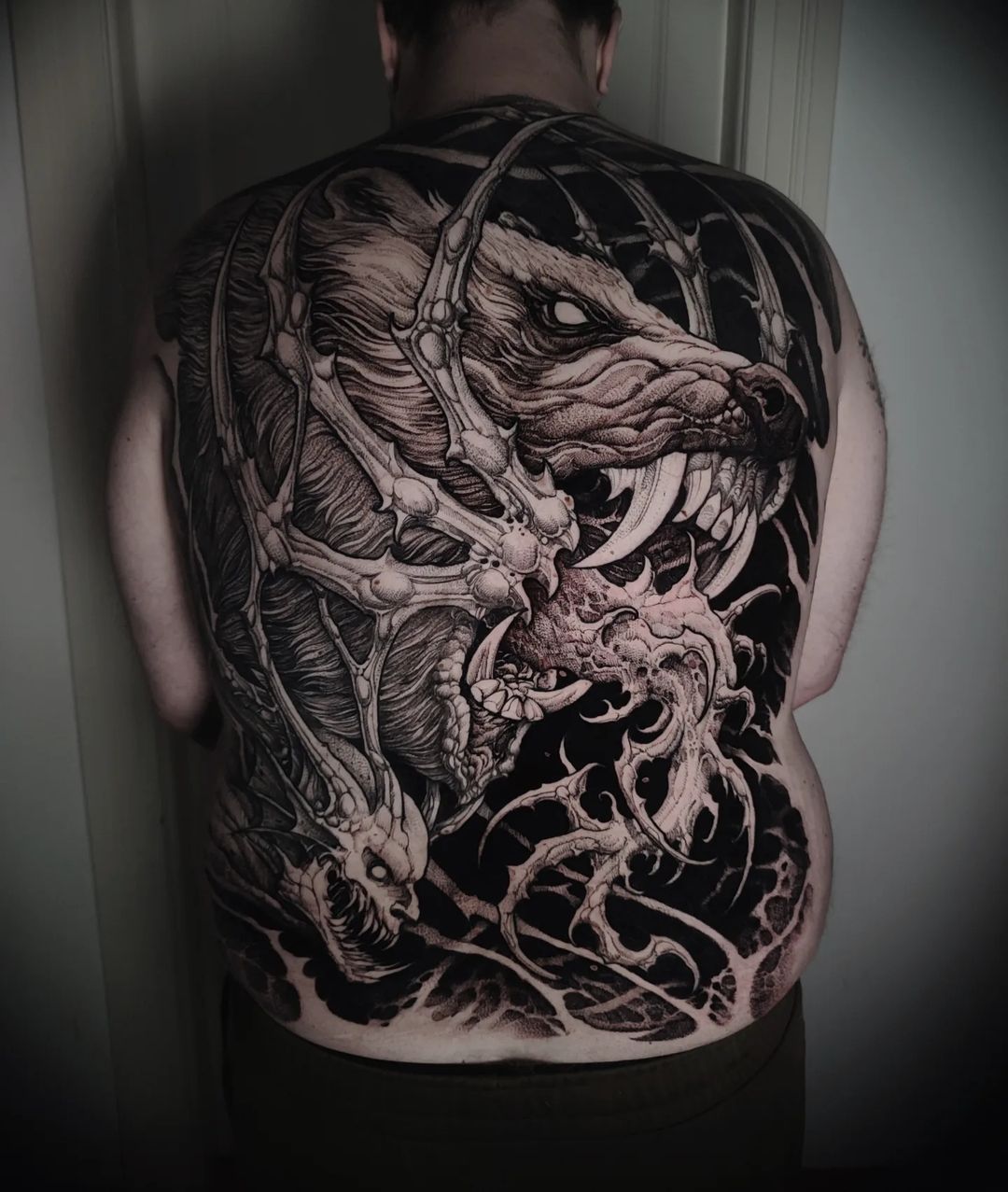 dark art full back tattoo by demiurg