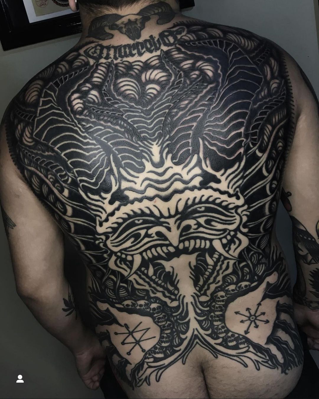 dark art full back tattoo by electric mordor