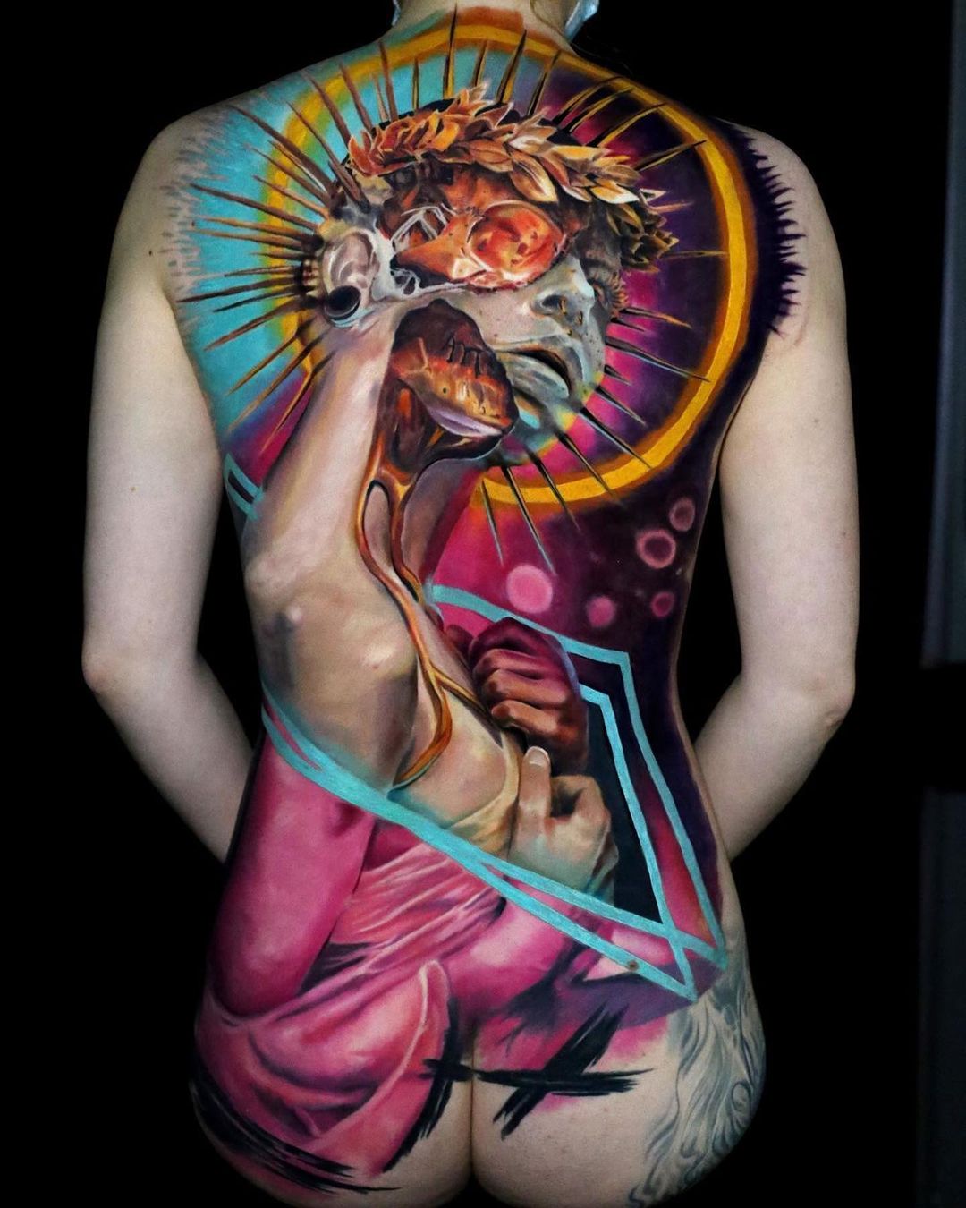 art fusion full back tattoo by torsten malm, katlin marm, adrian cier & moriel el mori seror