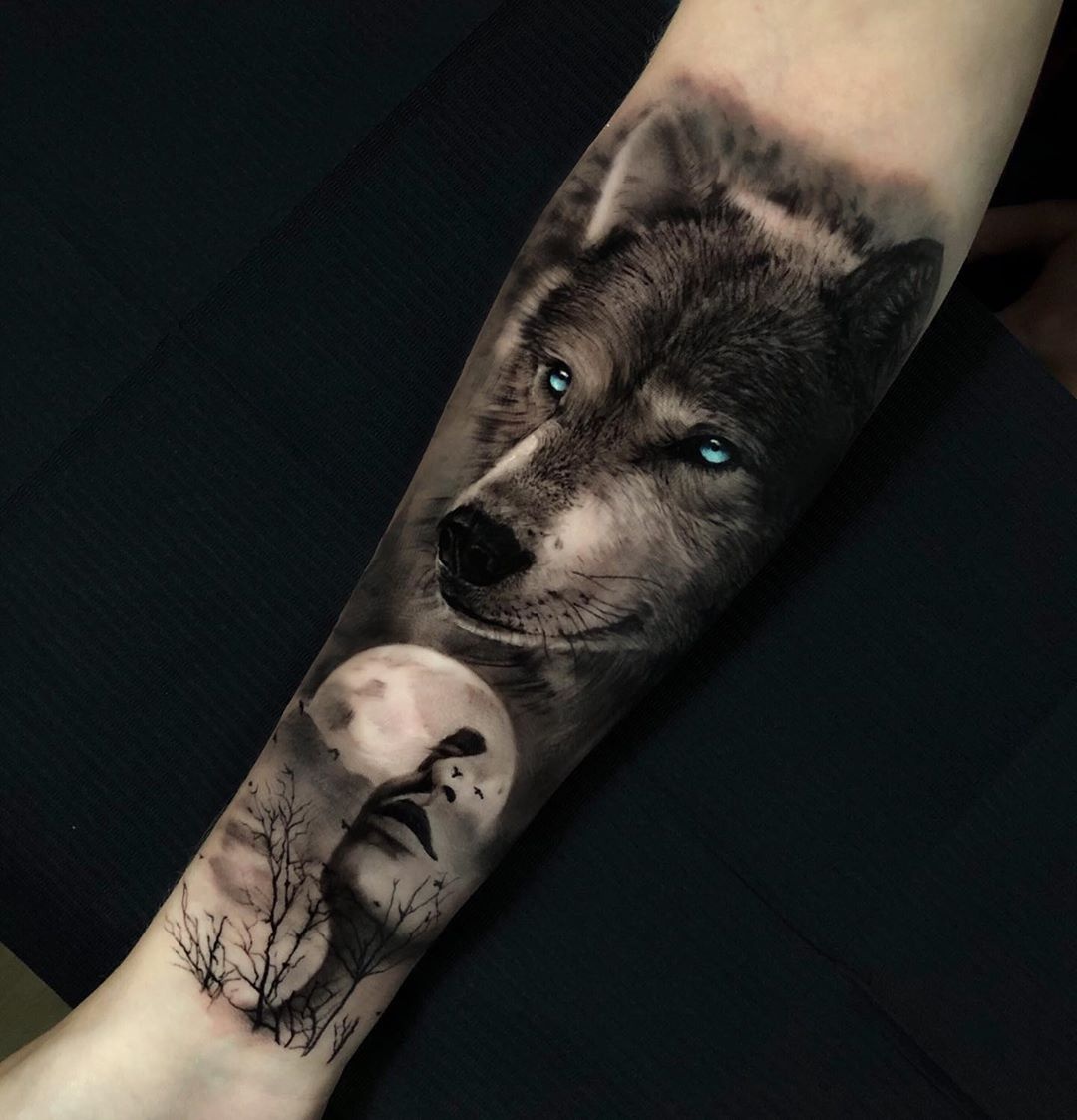 Creative running water color wolf head pattern temporary waterproof tattoo  stickers party men cool tattoo stickers stickers - AliExpress