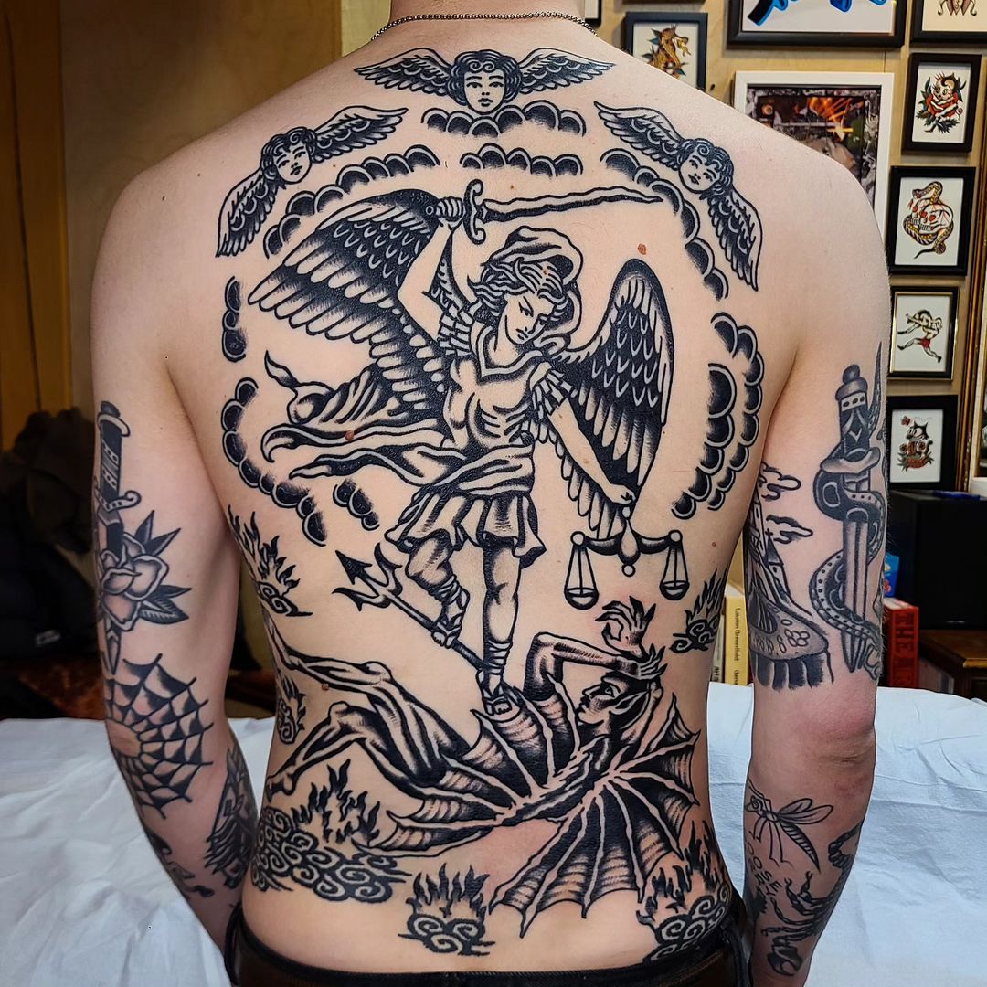 dark art full back tattoo by vic iggy