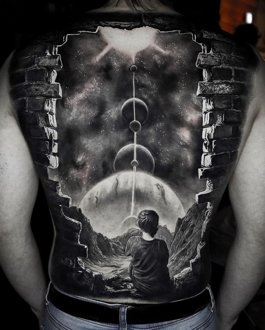 black & grey realism full back tattoo by justin mammoliti