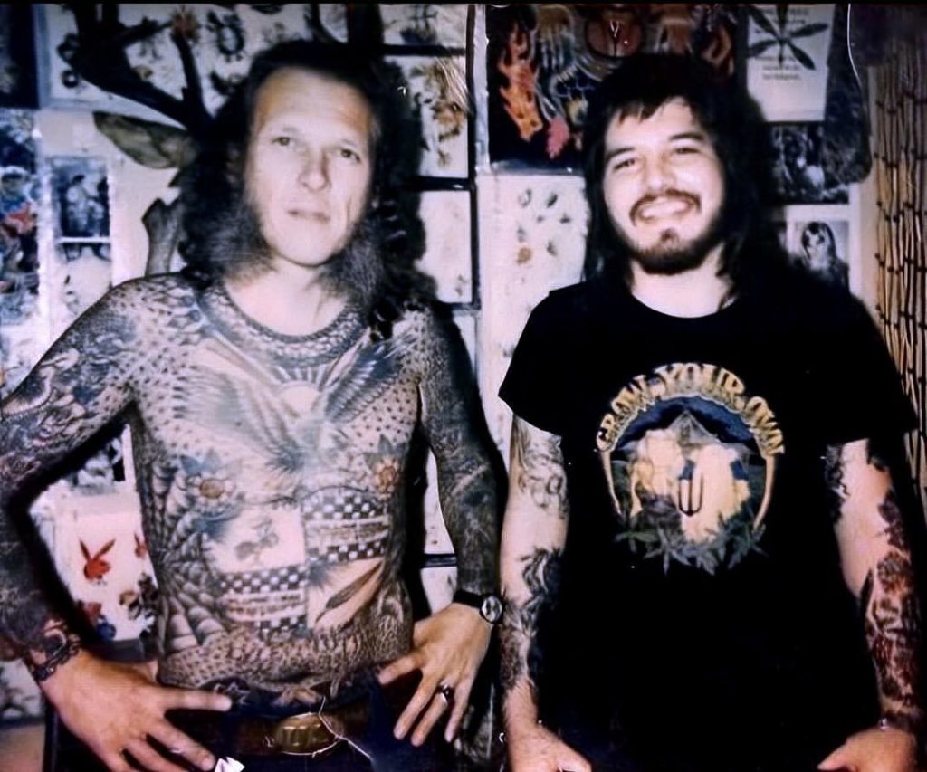 Lyle Tuttle and Marty Holcomb, c.1975 vintage tattoo historical archive photograph