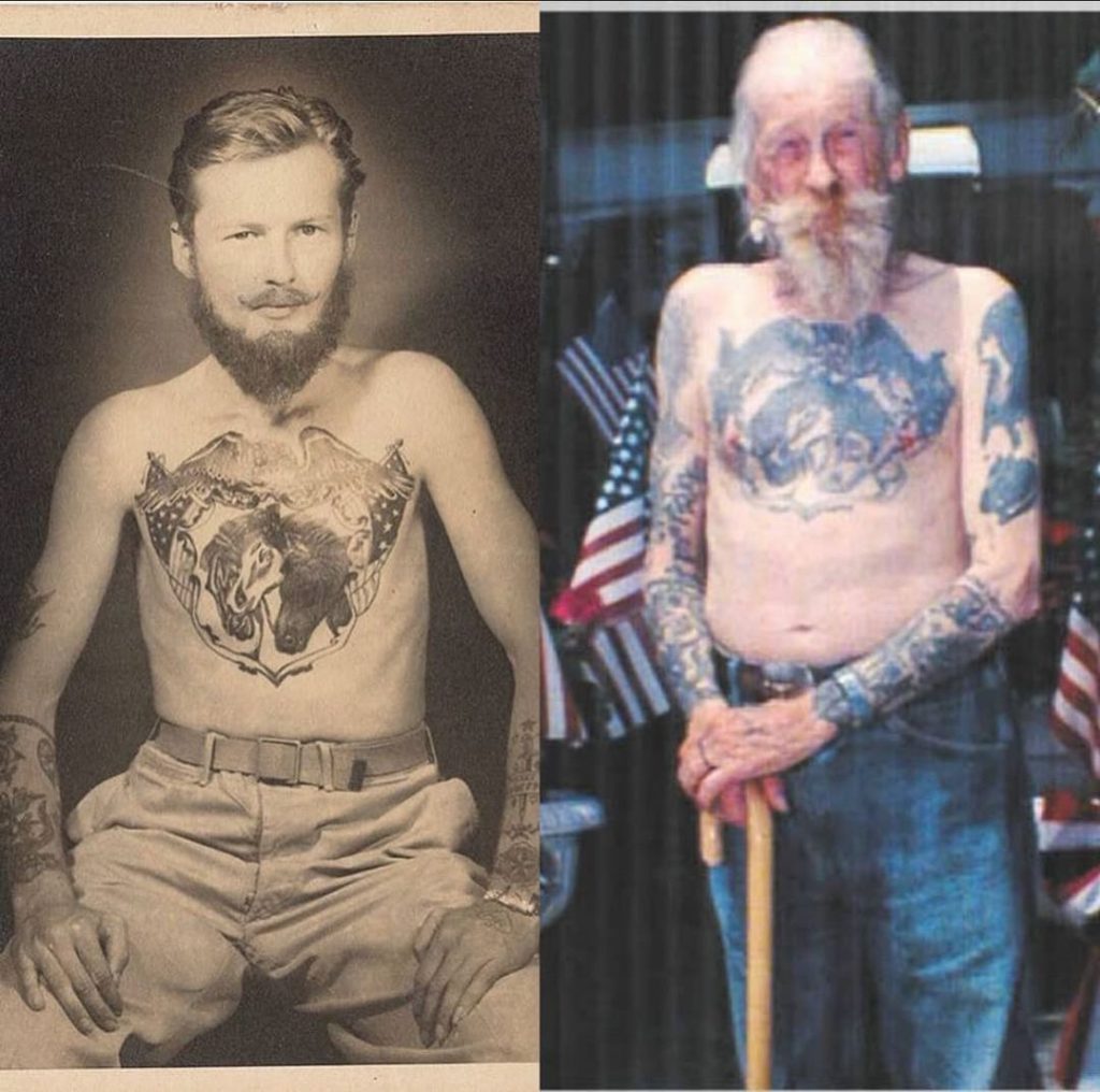 Young & old Tex Rowe vintage tattoo historical archive photograph