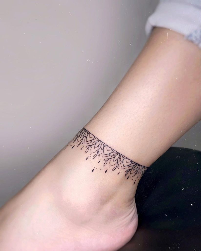 Fineline Ornamental Ankle Band Tattoo by Francesca