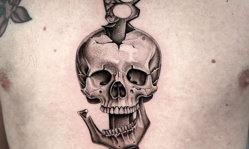 skull tattoo ideas knife skull tattoo by bad mood marty