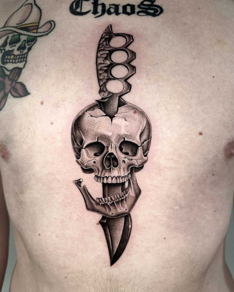skull tattoo ideas knife skull tattoo by bad mood marty