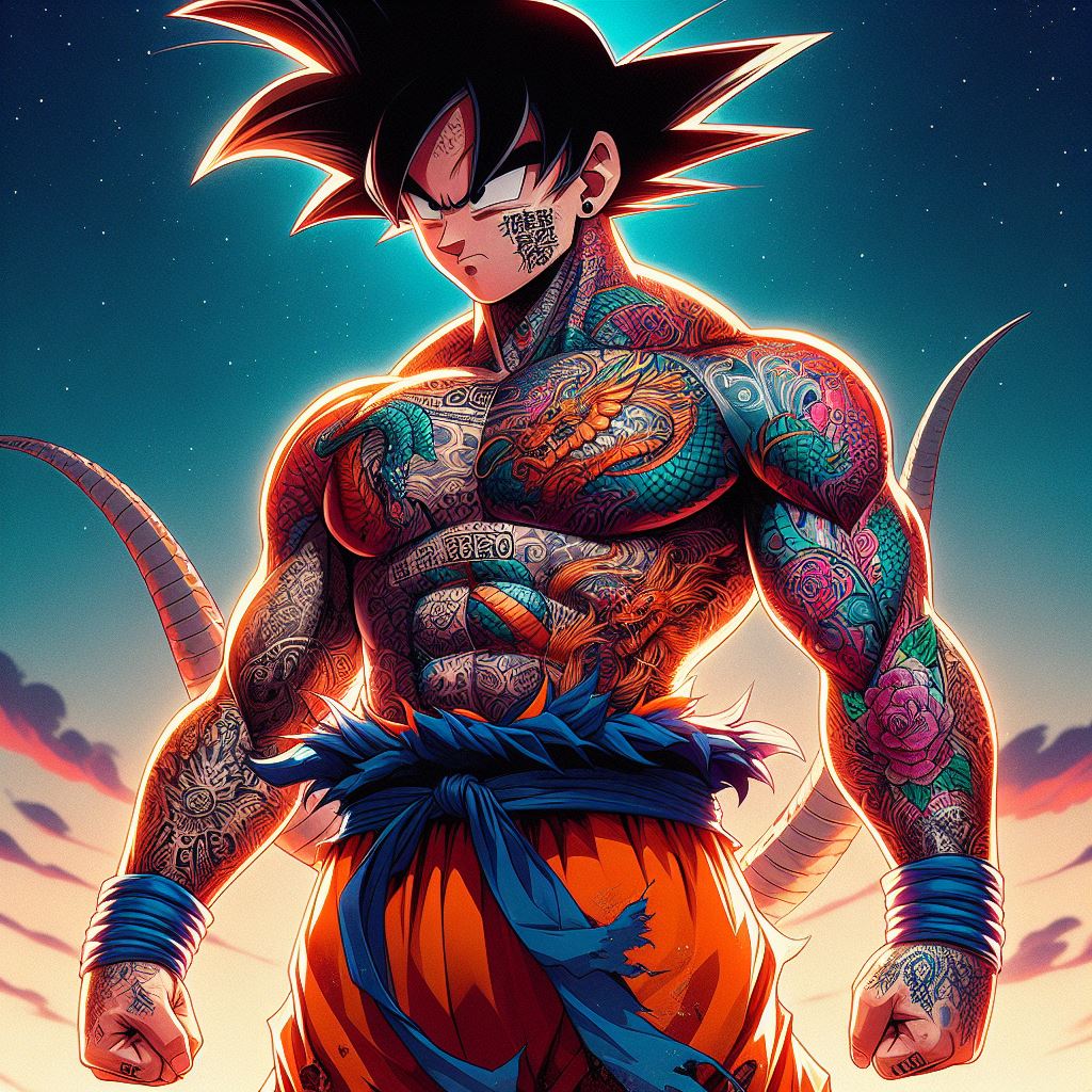 son goku from dragon ball z anime with tattoos