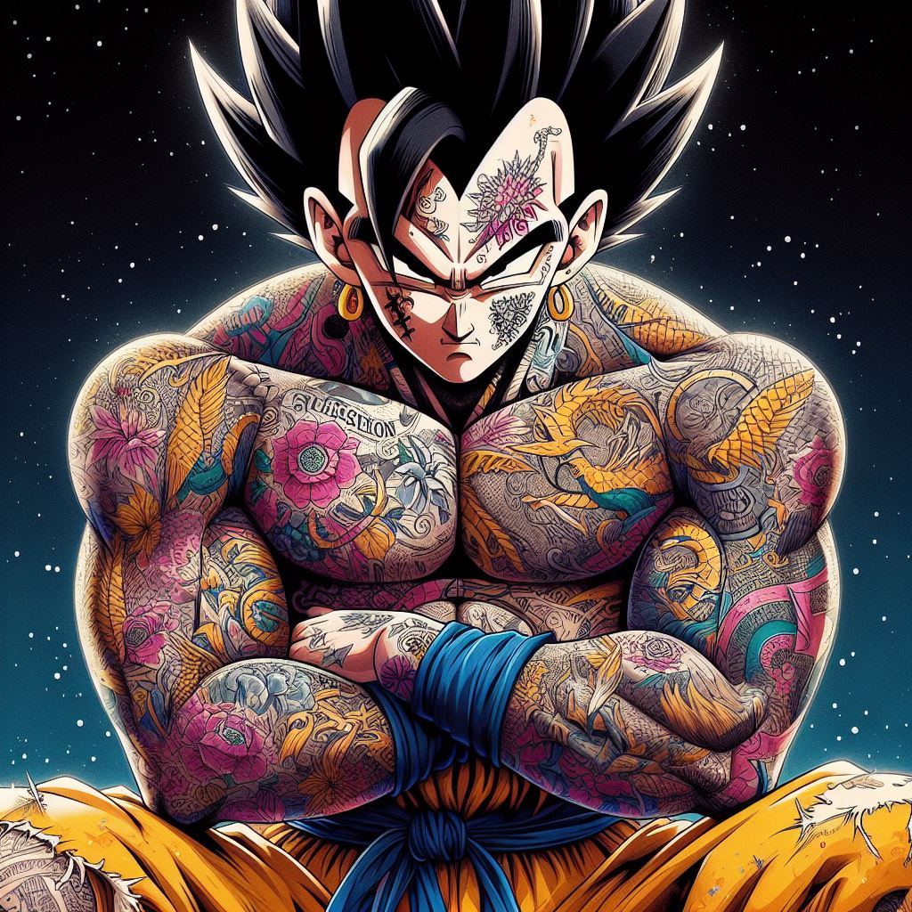 vegeta from dragon ball z anime with tattoos