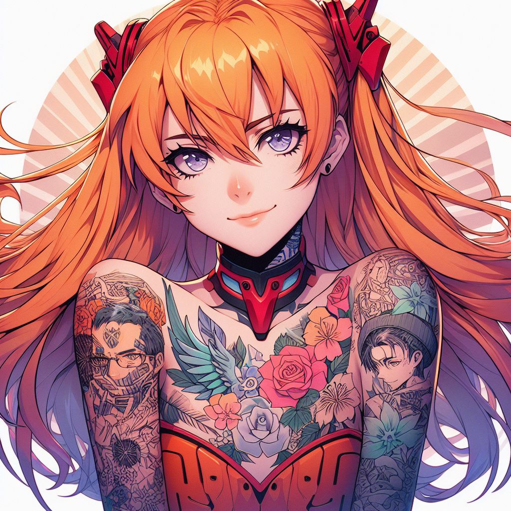 asuka langley from neon genesis evangelion anime with tattoos