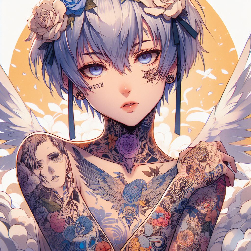 rey ayanami from neon genesis evangelion anime with tattoos