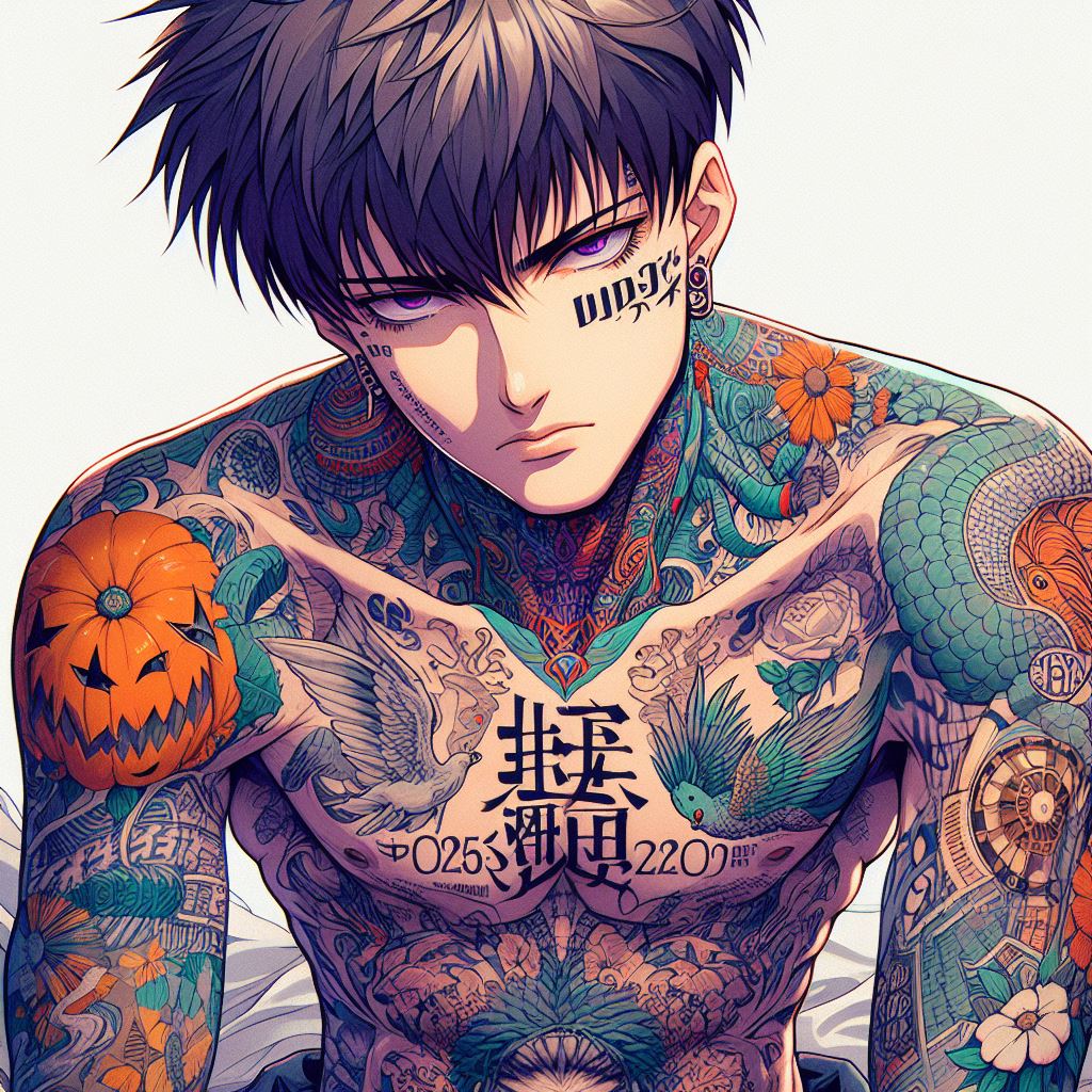 shinji ikari from neon genesis evangelion anime with tattoos