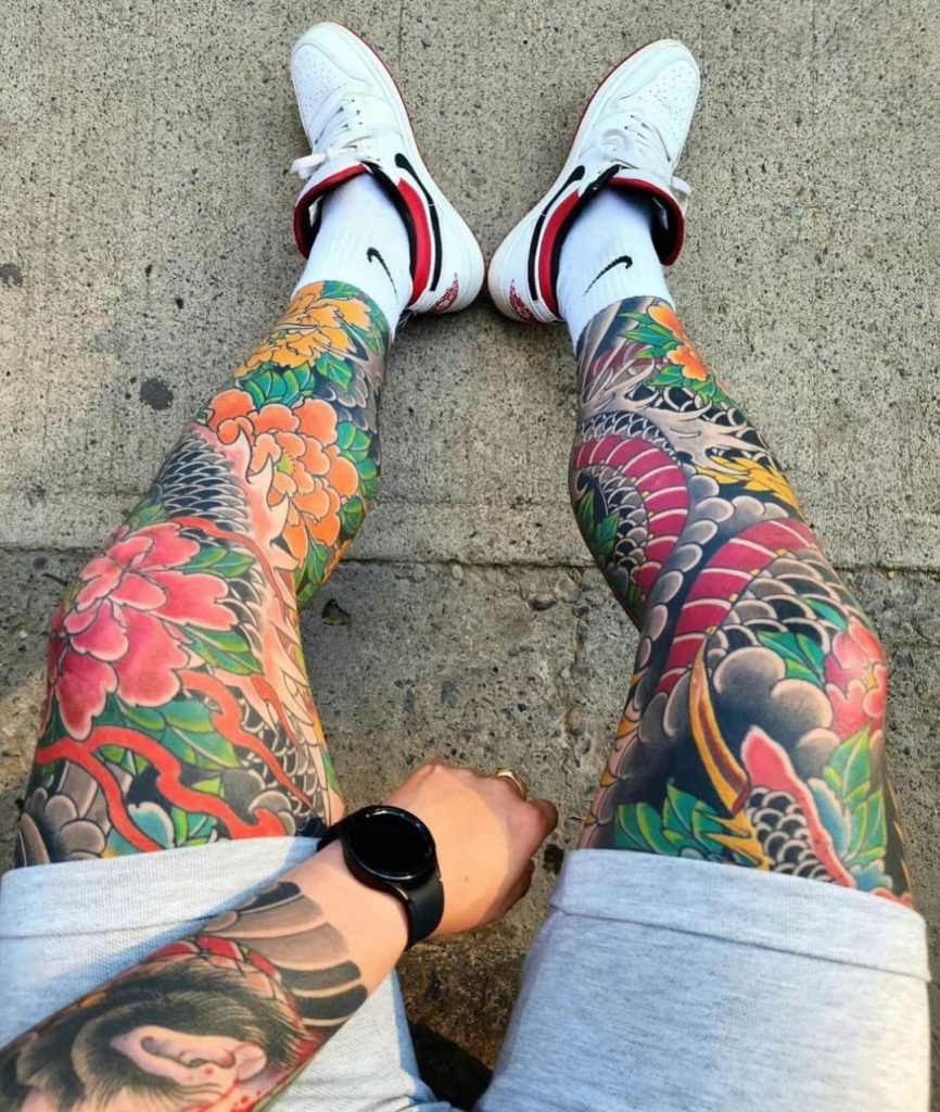 Japanese Irezumi Double Leg Sleeve Tattoos by Freddy Ampuero