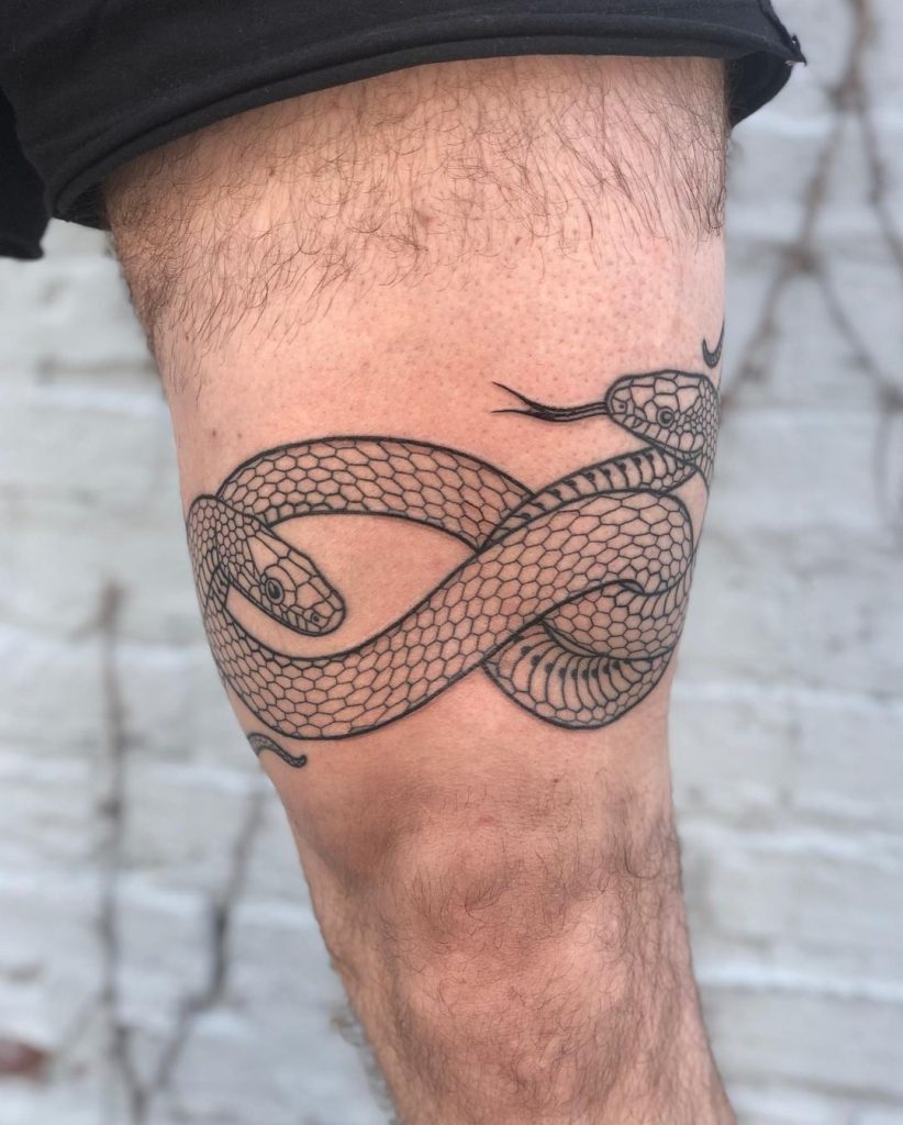 Linework Snake Leg Band Tattoo by Katy Wiedemann