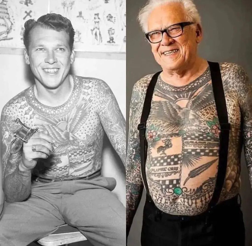 Lyle Tuttle then and now vintage tattoo historical archive photograph