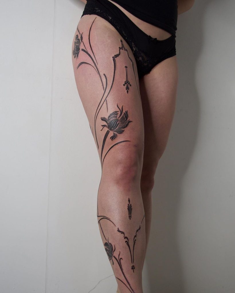 Ornamental Flower Negative Space Leg Sleeve by Marvin Benzoni