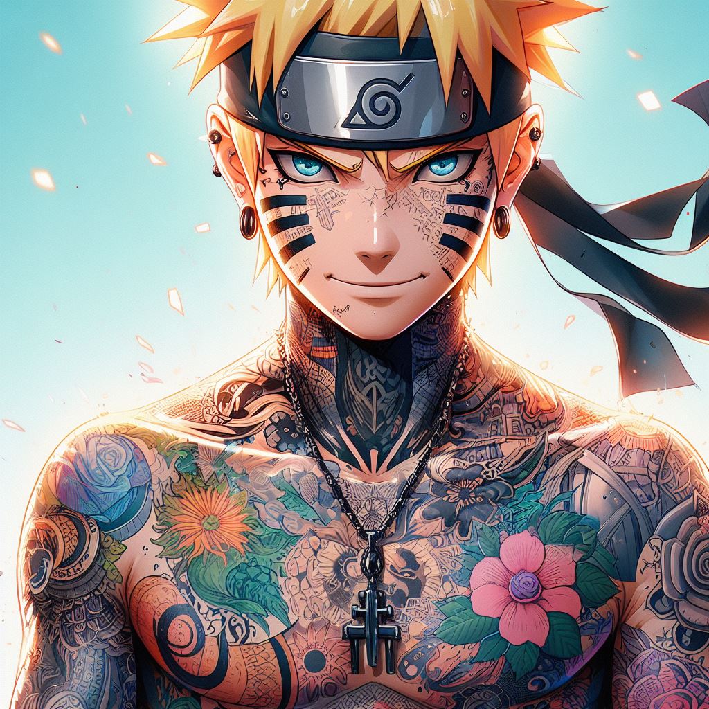 naruto uzumaki  from naruto anime with tattoos