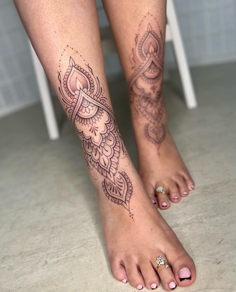 Double Shin Mandala Tattoo by Nikki