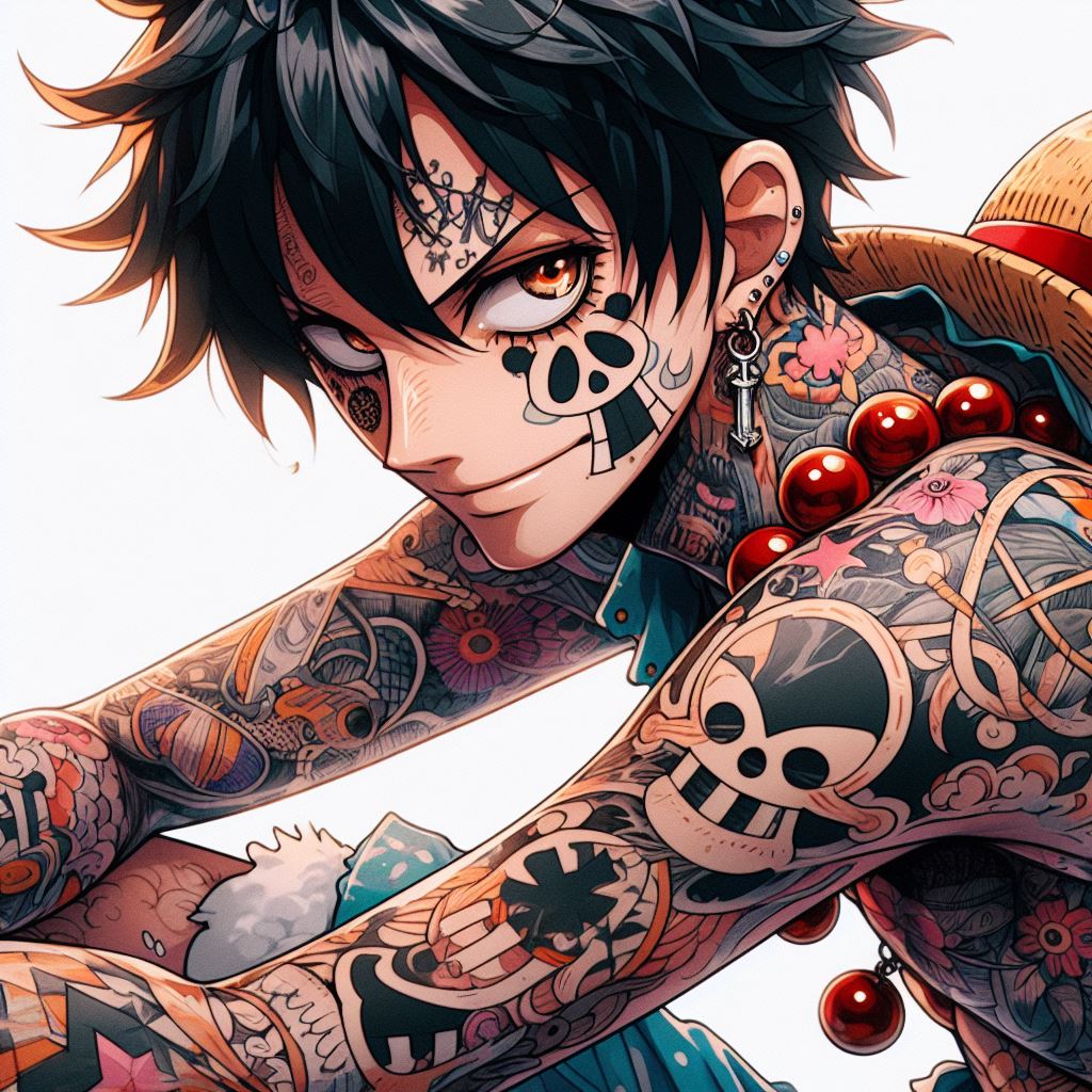 luffy from one piece anime with tattoos