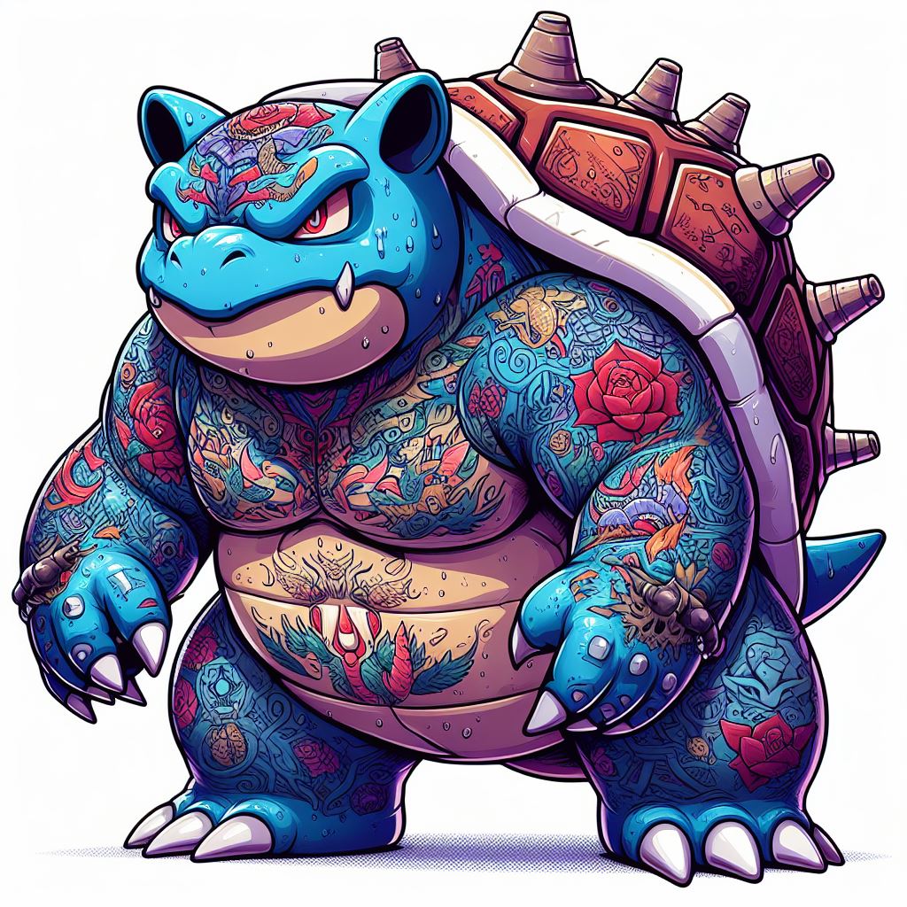 blastoise from pokemon anime with tattoos