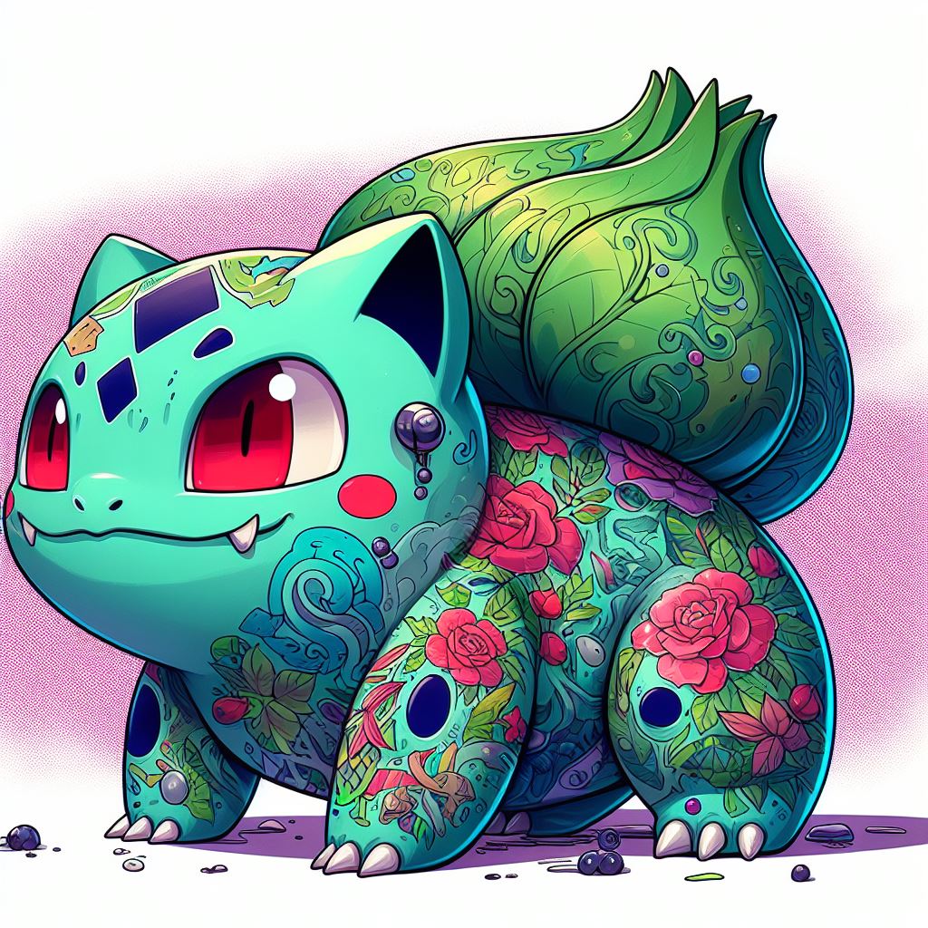 bulbasaur from pokemon anime with tattoos