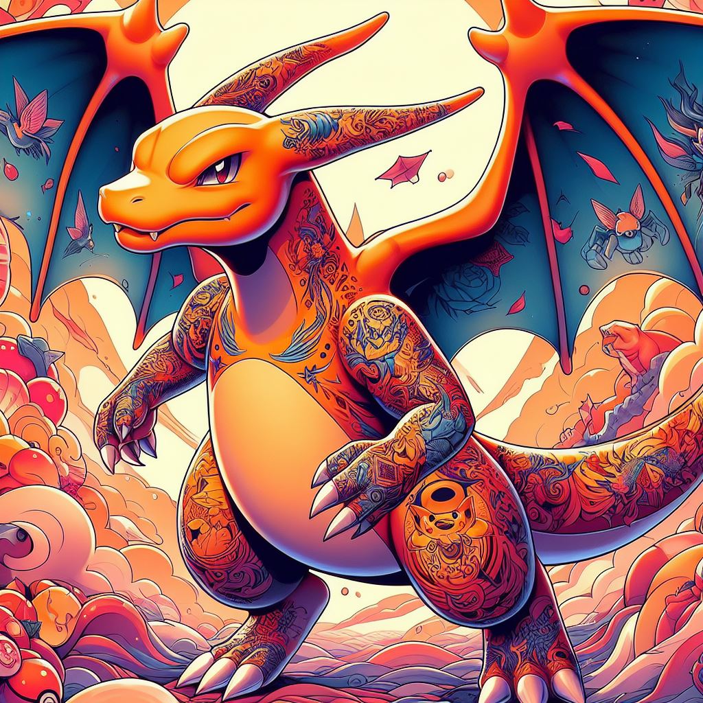 charizard from pokemon anime with tattoos