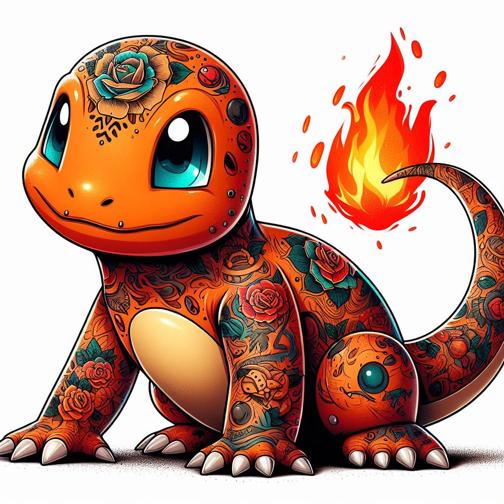 charmander from pokemon anime with tattoos