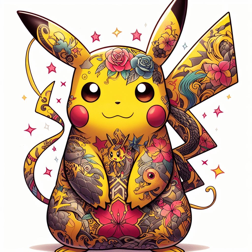 pikachu from pokemon anime with tattoos