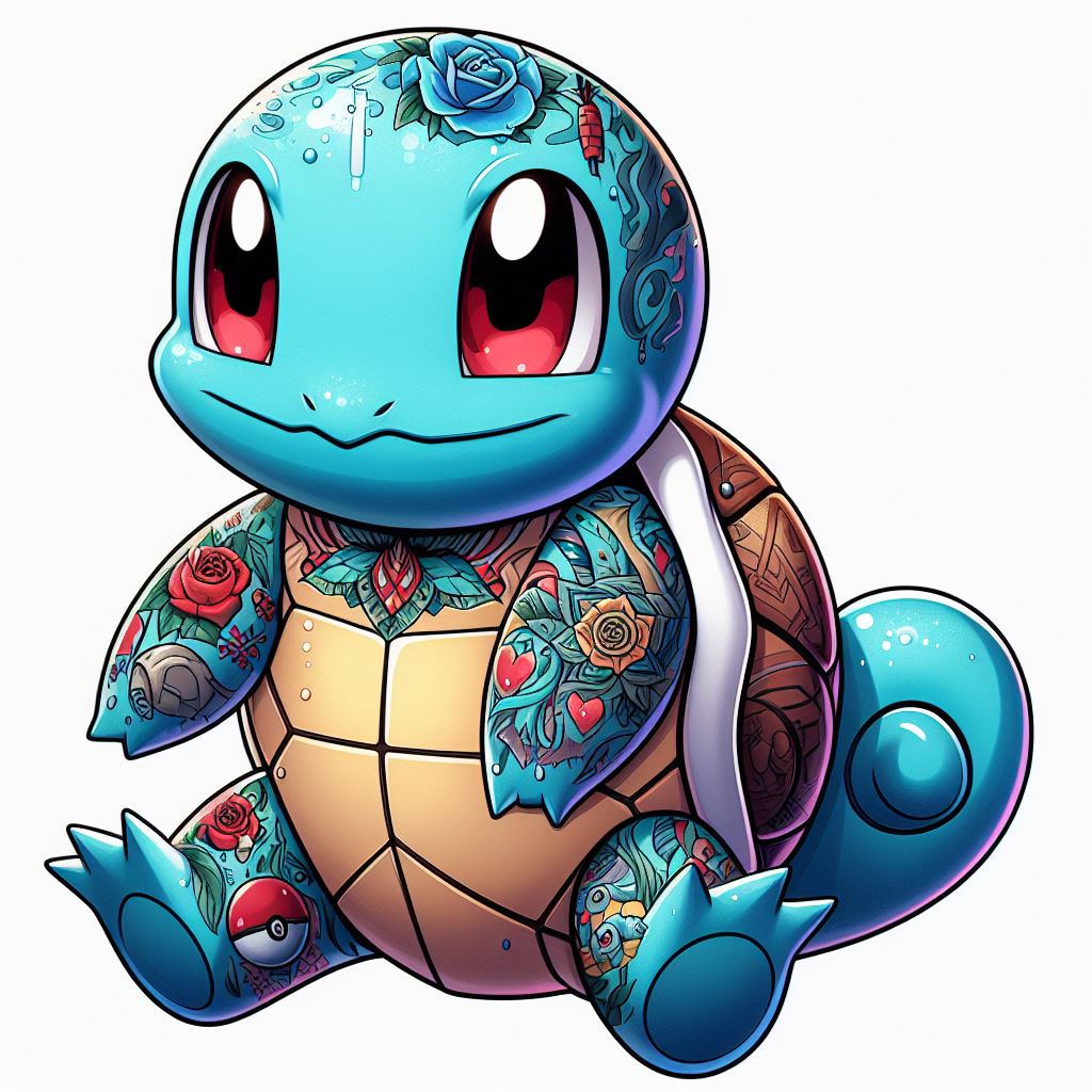 squirtle from pokemon anime with tattoos