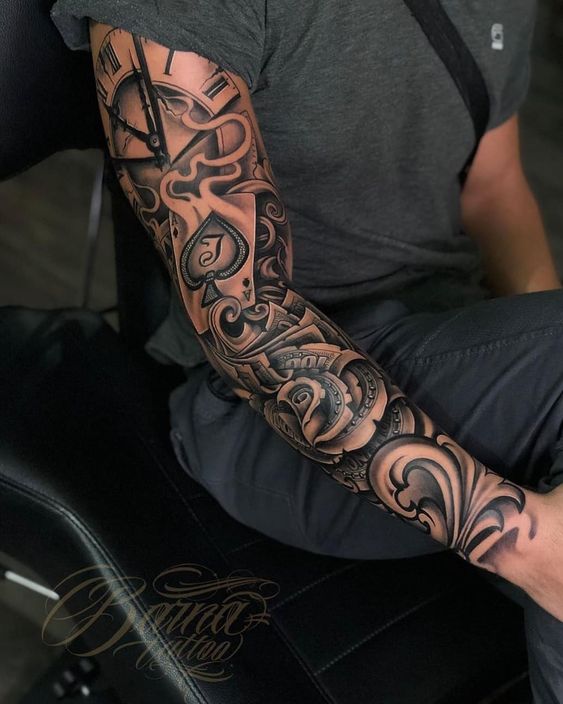 Black and Grey Sleeve Roses and Flowers Tattoo 03 – Joe Haasch Tattoo