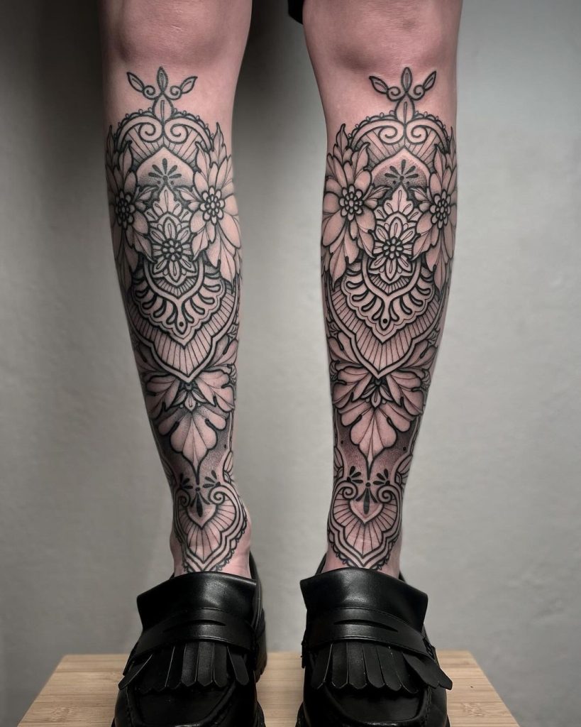 Double Floral Mandala Half Leg Sleeve Tattoo by Susann Marleen