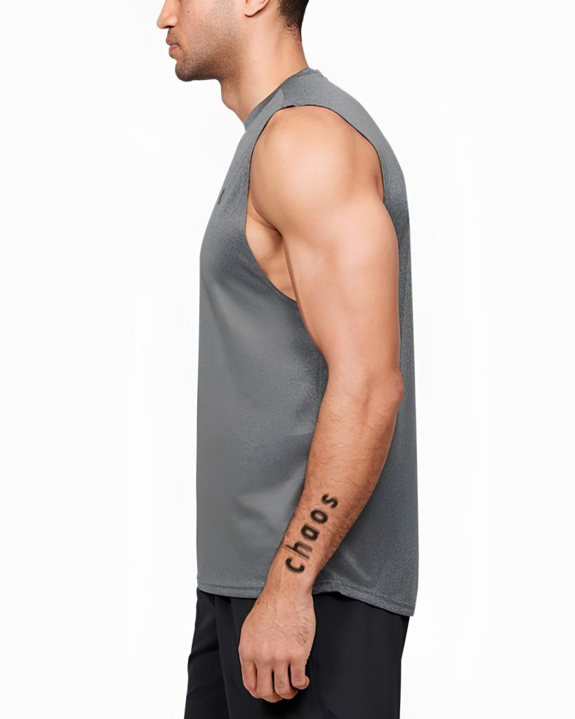 man arm displaying chaos lettering tattoo mockup