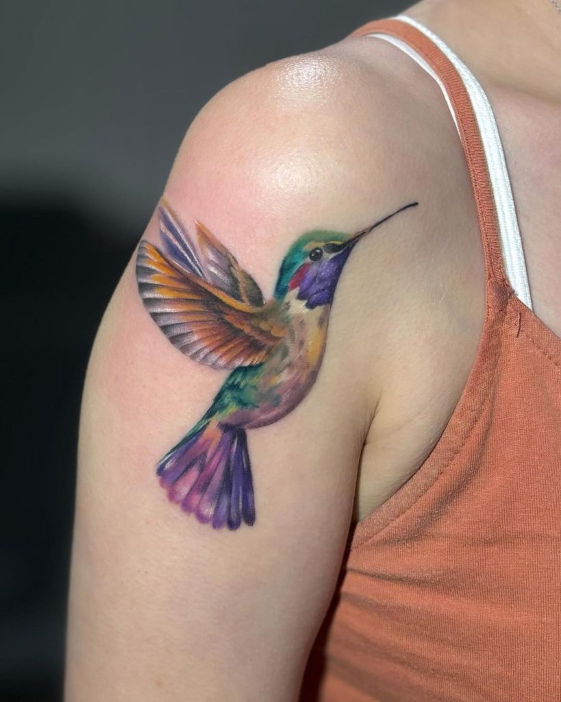 Painterly Hummingbird Tattoo by Becky