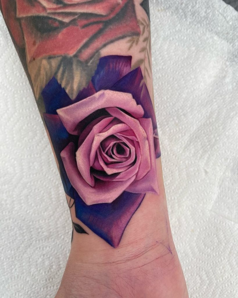 Illustrative Purple Rose Tattoo by Bethanie Lauren