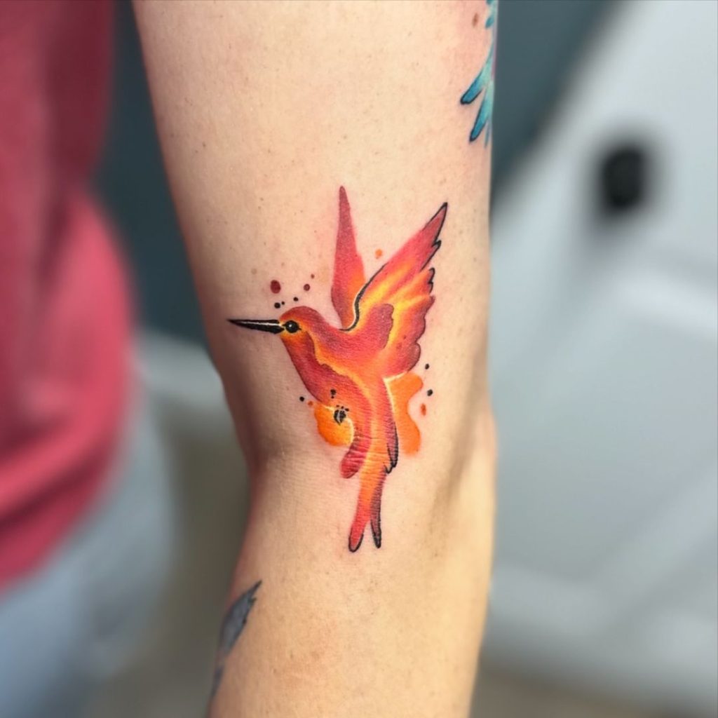 Watercolor Fire Hummingbird by Bosco Layne