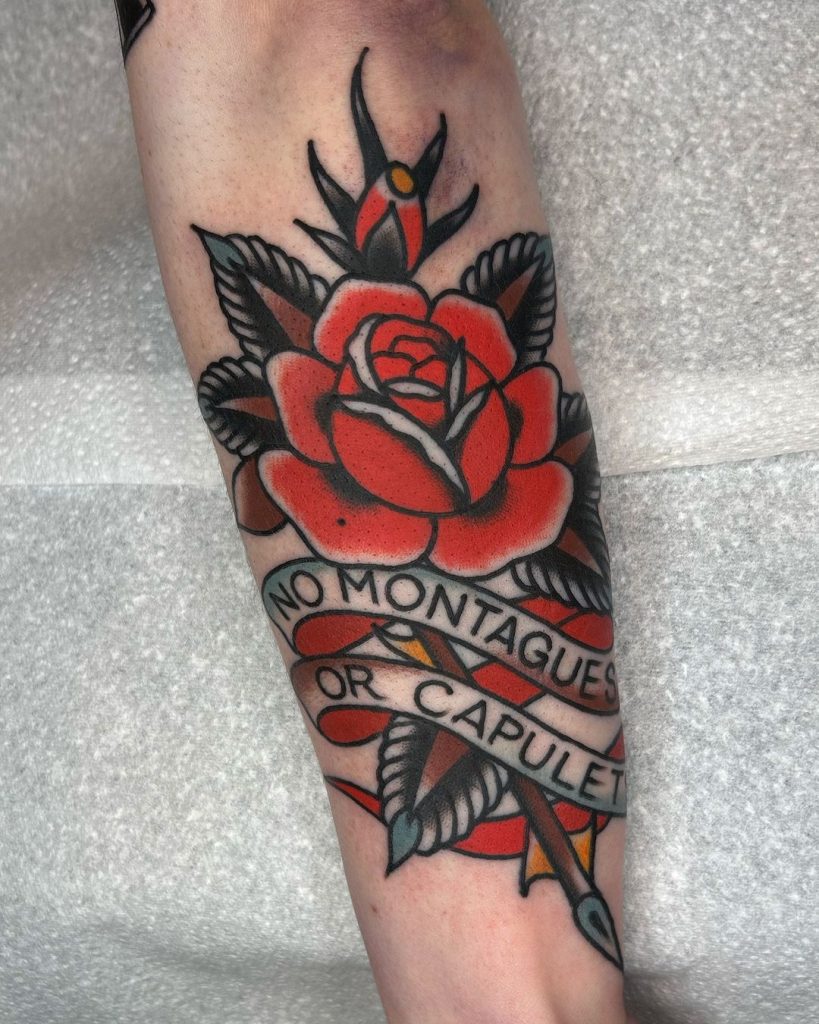Old School Traditional Rose Tattoo by Barry Carolan