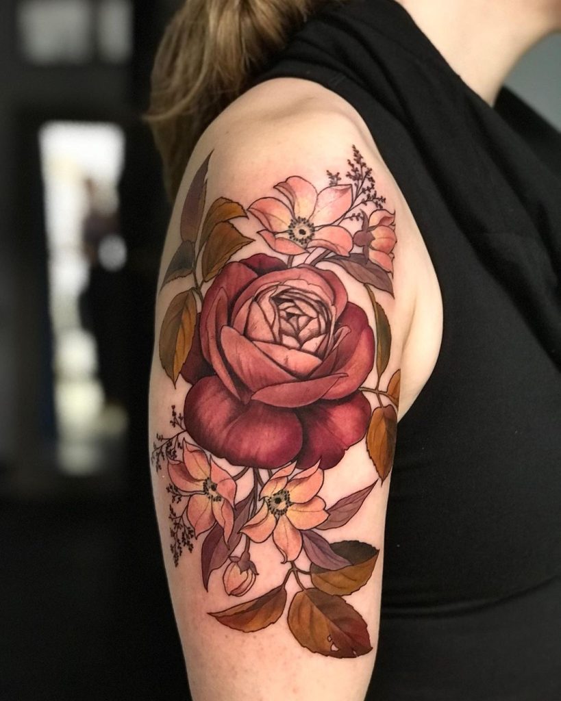 Neotraditional Rose Tattoo by Jayme