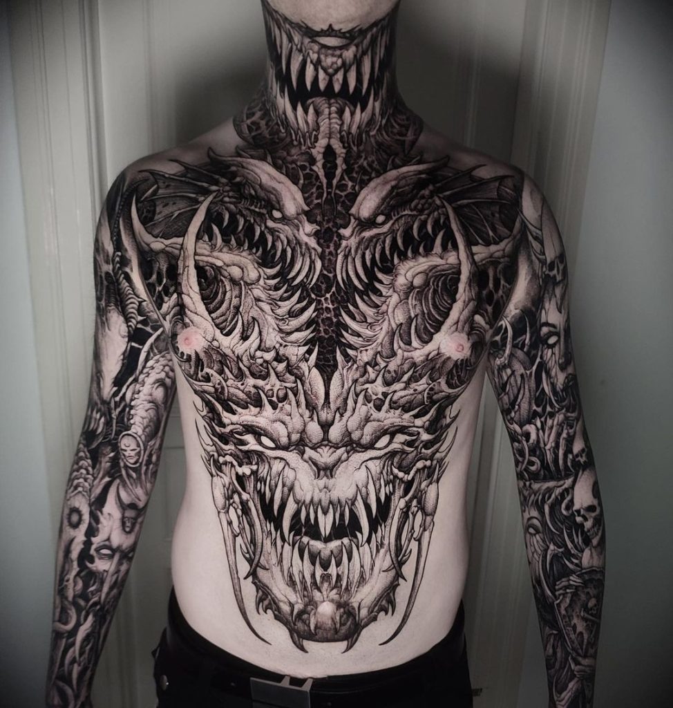 Thorny Demon Full Frontal Tattoo by Demiurg
