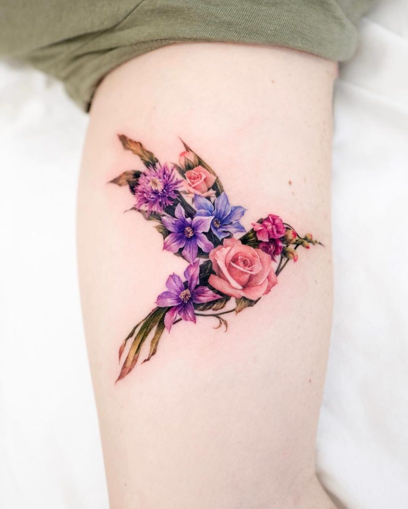 Hummingbird Rose Tattoo by Donghwa