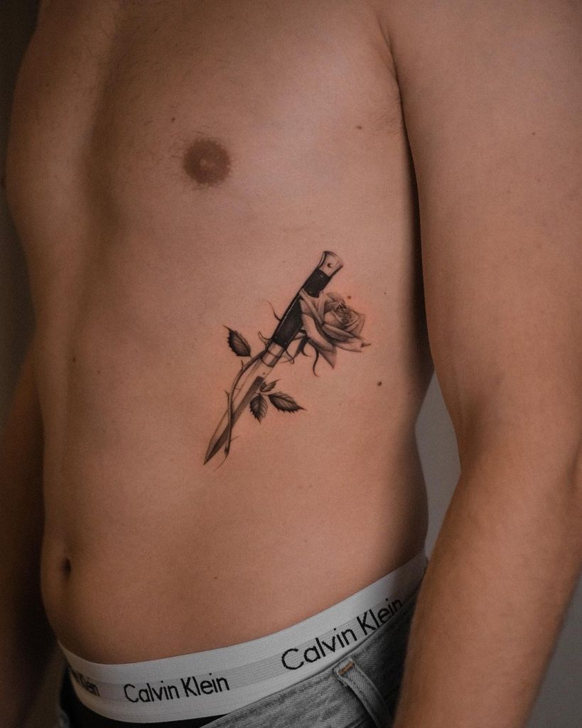 Knife and Rose Black and Grey Tattoo by Ego Romantic