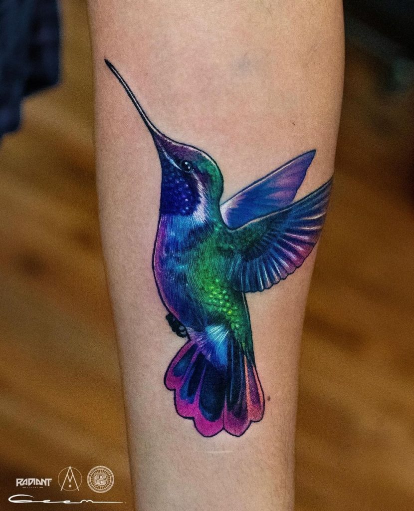Illustrative Colorful Hummingbird Tattoo by Gustavo E. Estudillo Madrigal