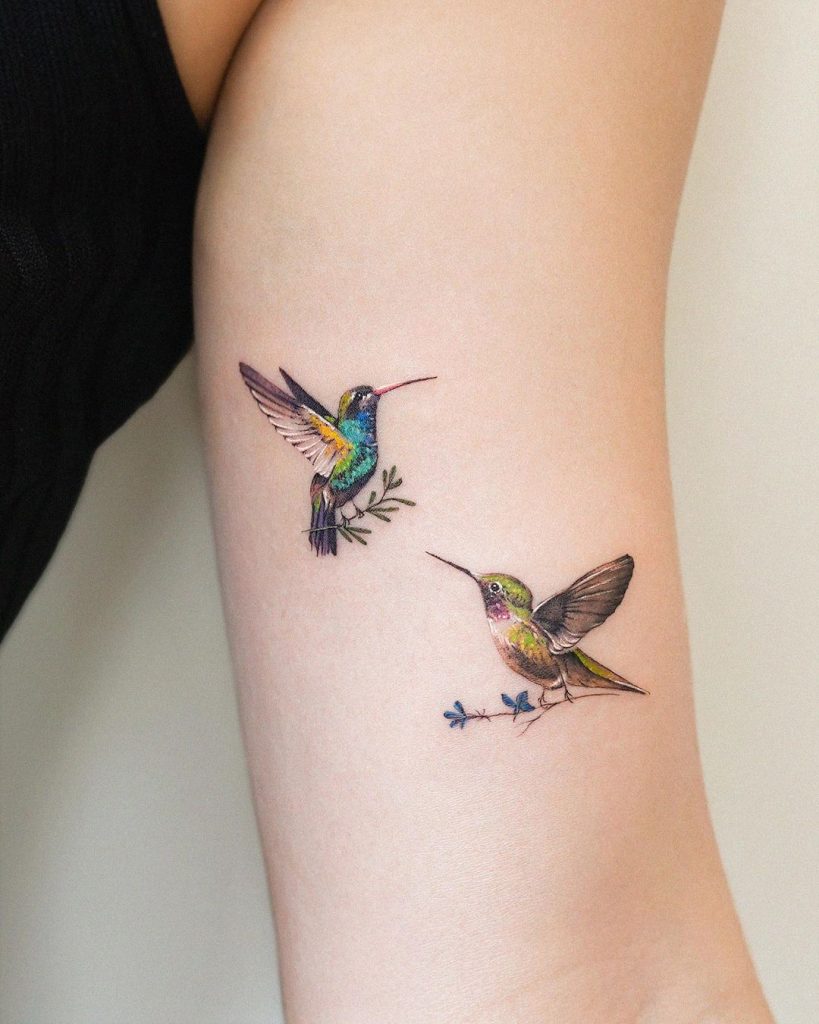 Double Hummingbird Tattoo by Jinjoo Won