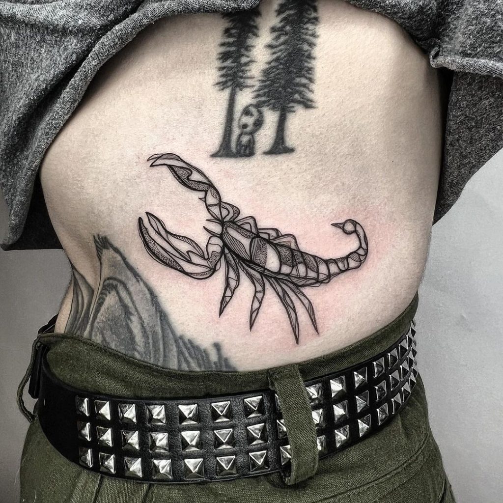 Geometric Scorpion Side Tattoo by Mae