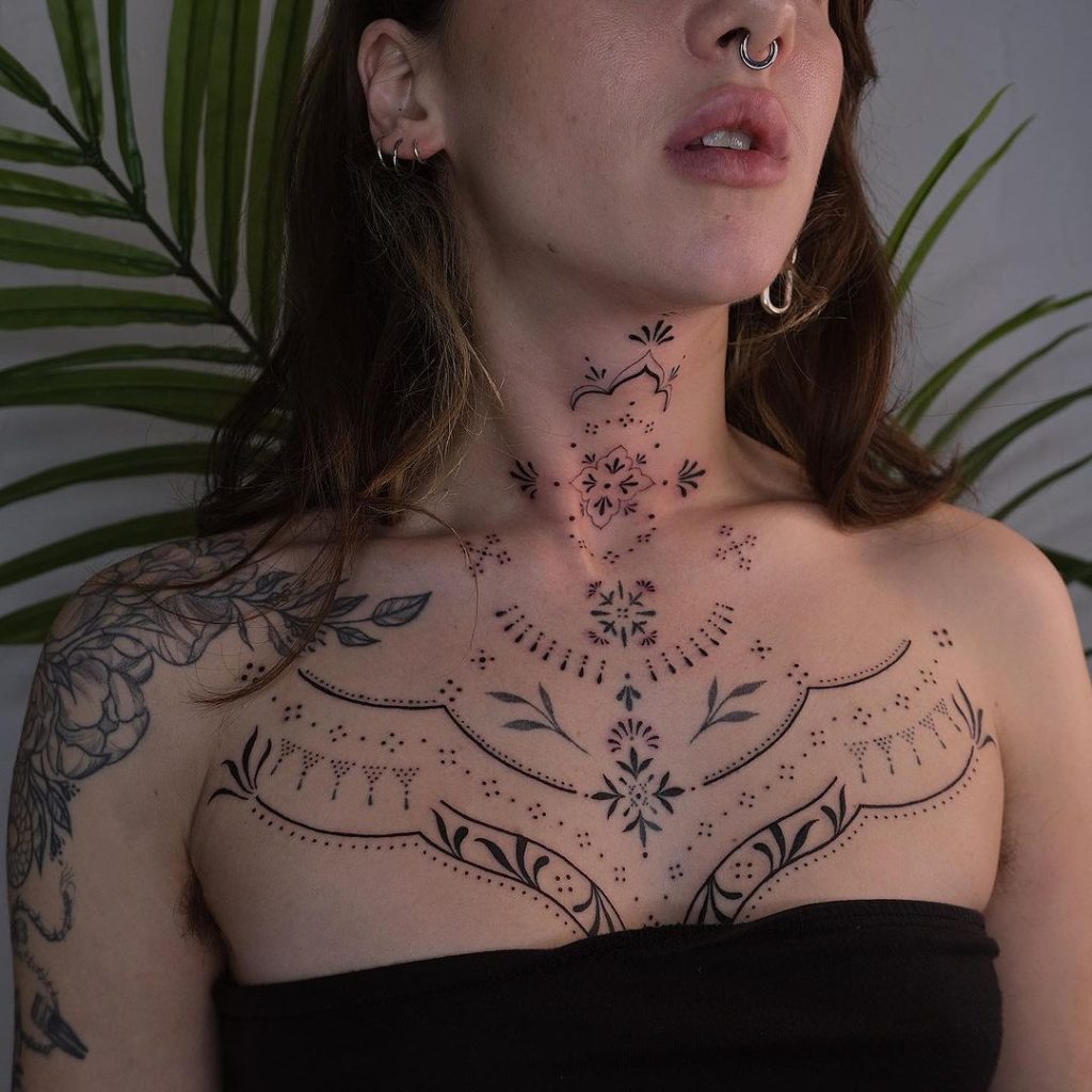 Abstract Geometric Collarbone Tattoo by Lana Fern