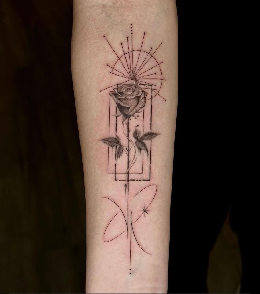 Geometric Fineline Rose Tattoo by Olive