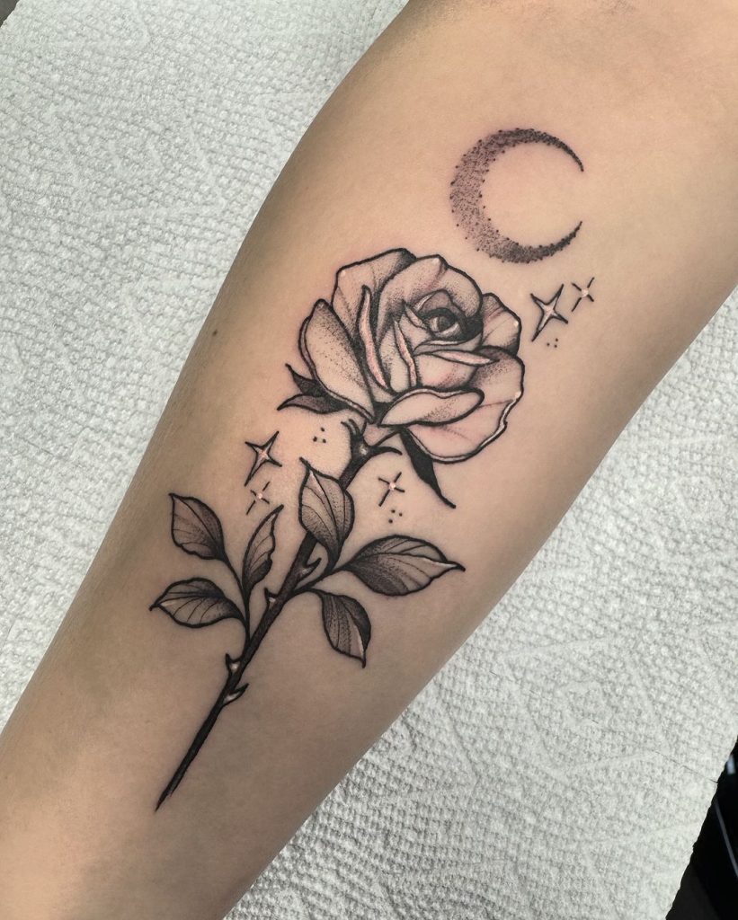 Dotwork Black and Grey Rose Tattoo by Lux