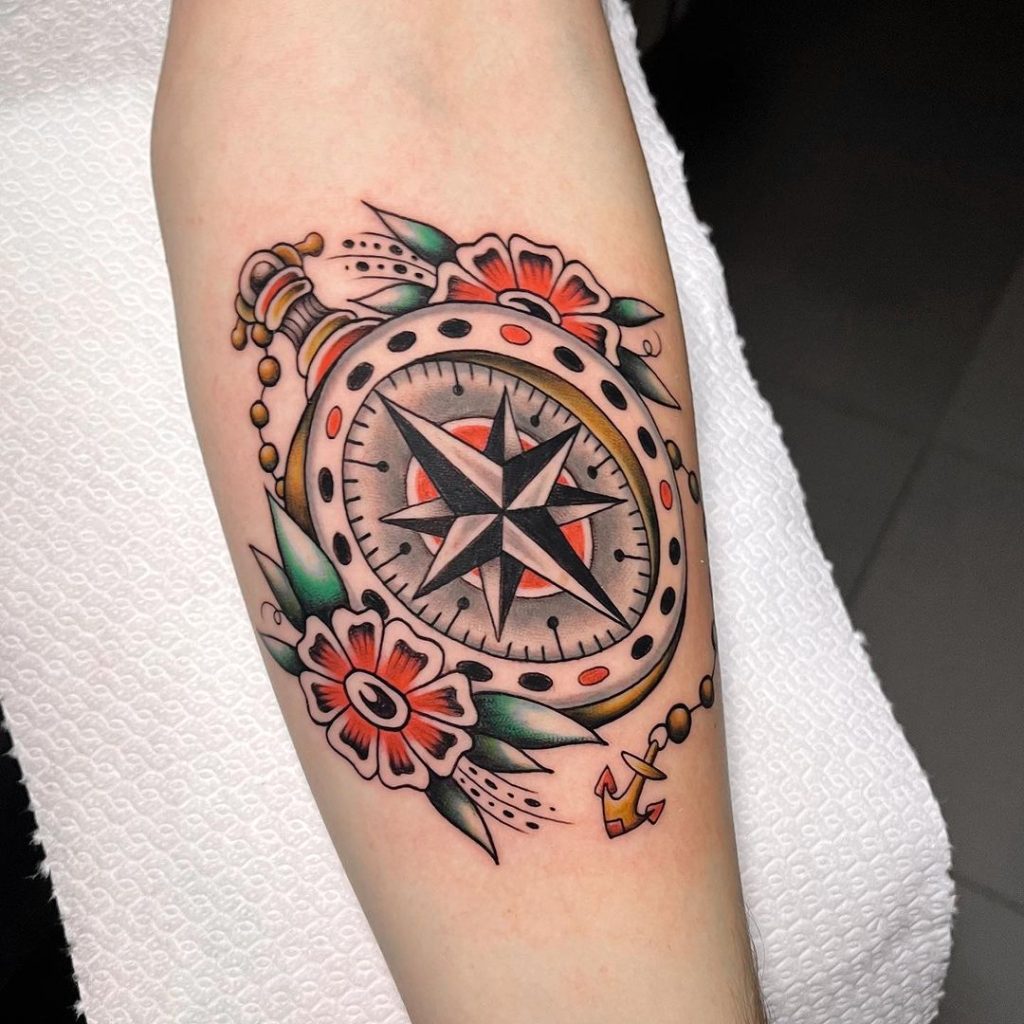 Old School Traditional Compass Tattoo by Majk