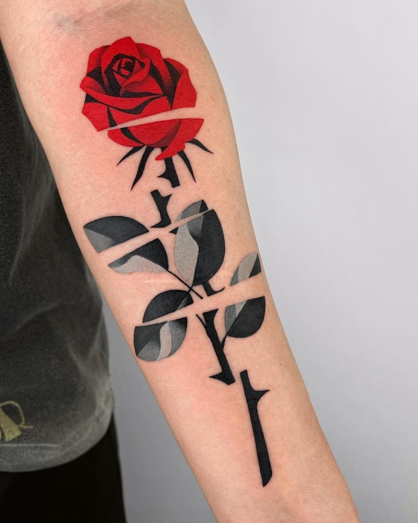 Illustrative Red Rose Tattoo by MARADEN