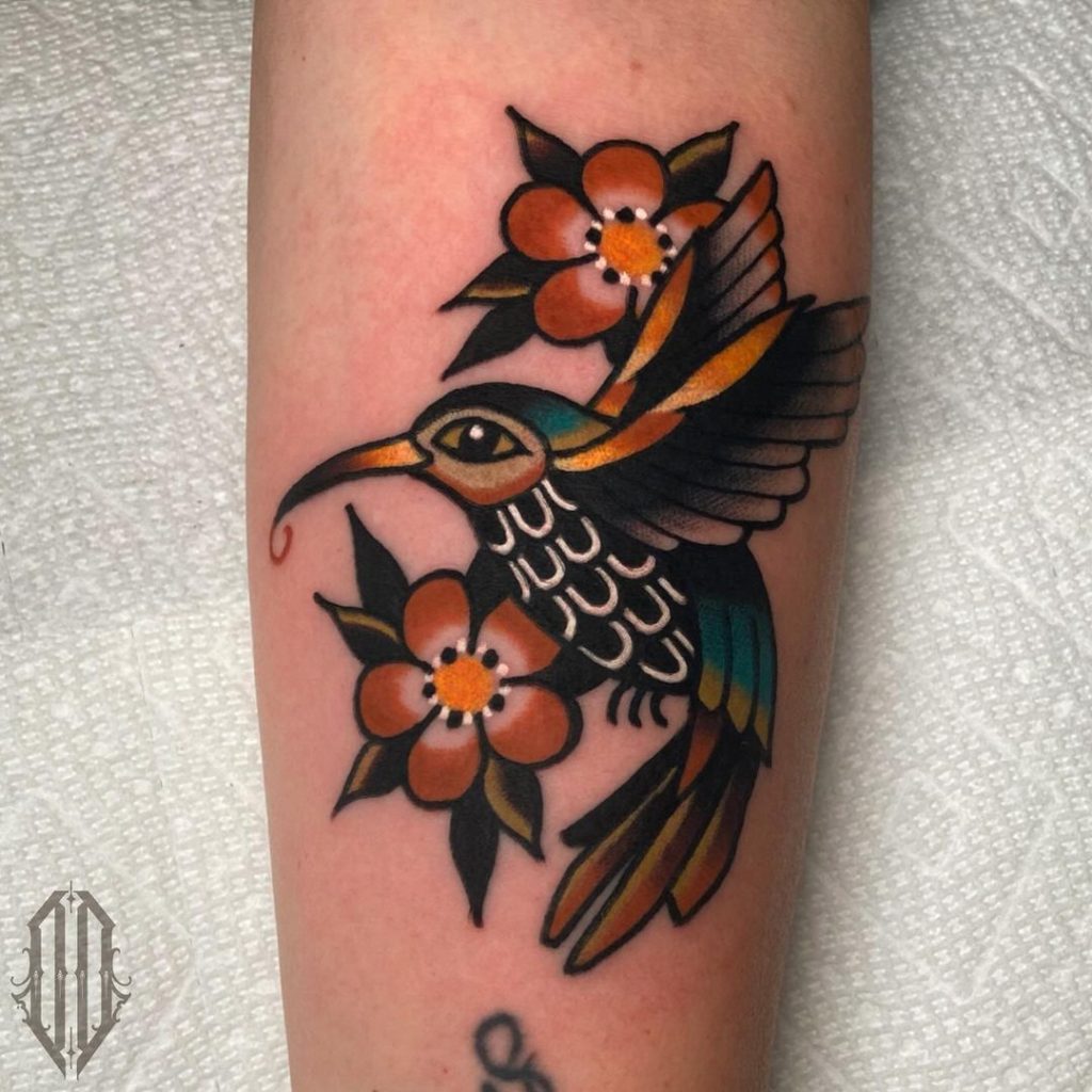 Old School Traditional Hummingbird Tattoo by Matthew Limbers